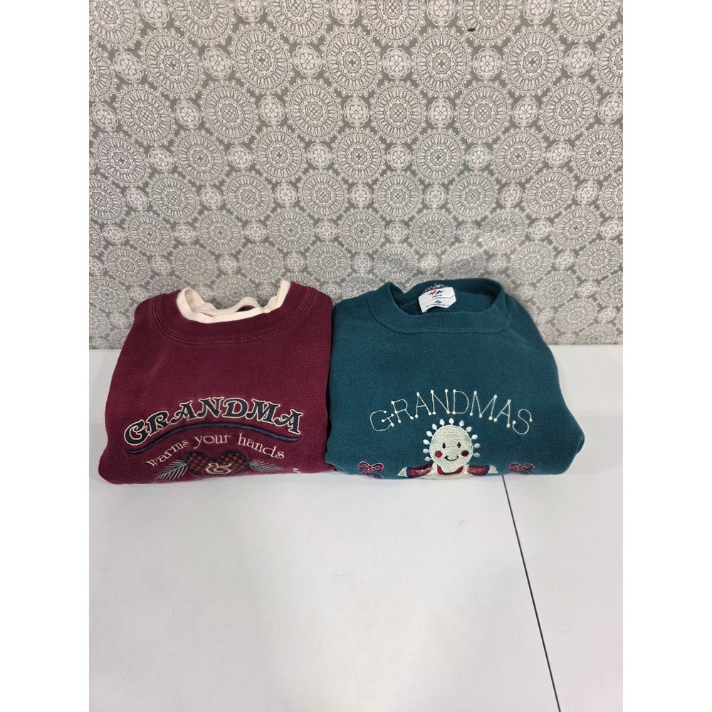 2- Vintage Grandmas Crewneck Sweatshirt Bundle L‎ XL Cottagecore Cute